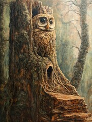 Oil painting showcasing the display of imaginative artistry using natural materials emphasizing creativity and nature s resources