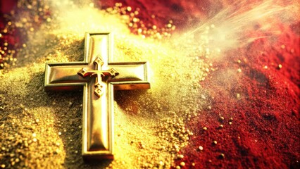 Wall Mural - A Golden Cross Resting on Glittering Sand