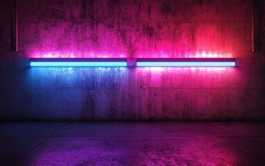 Canvas Print - Neon Lights on Concrete Wall