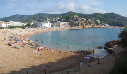 Tossa de Mar, Spain - 1 September, 2024: Views of the castle and beach of Tossa de Mar, Costa Brava, Catalonia