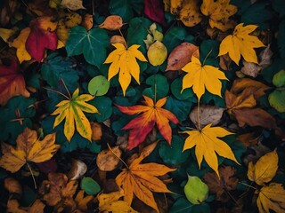 Sticker - Fall leaves in vibrant colors.