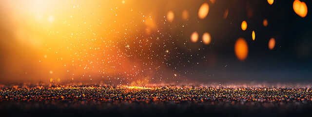 Poster - A tranquil abstract background with floating glowing particles creates serene atmosphere. warm colors and soft bokeh effect evoke sense of calm and wonder