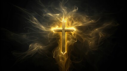 Wall Mural - A Golden Cross Glowing Through Abstract Smoke