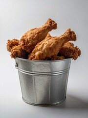 Wall Mural - Fried chicken in a paper bucket on white background.