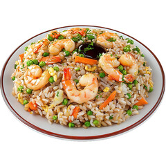 Wall Mural - a plate of shrimp fried rice with soy sauce on transparent background