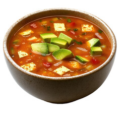 Wall Mural - a bowl of spicy tortilla soup with avocado on transparent background