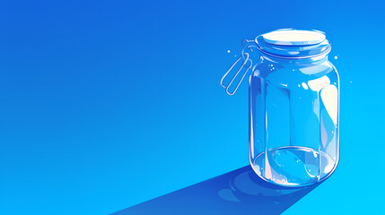 Wall Mural - A clear glass jar with a metal lid sits on a bright blue surface, casting a shadow.