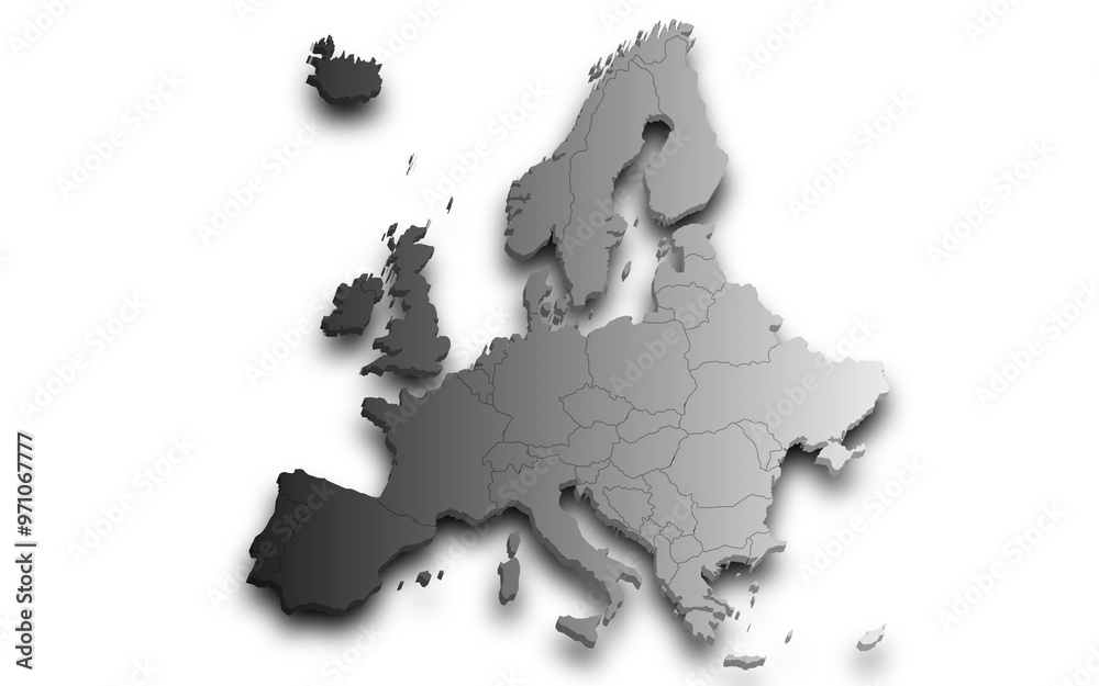 3d render map of Europe all Country with borders and regions, Europe ...