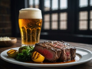 Wall Mural - Grilled Wagyu beef paired with beer.