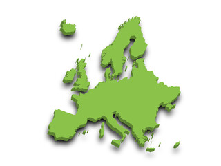 3d render map of Europe with borders, Europe continent administrative map with color on white background. EU, European map