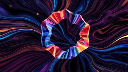 Wall Mural - Abstract Colorful  D Ring in Swirling Liquid Background