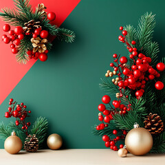 Wall Mural - a frame with christmas decorations on it and a green background
