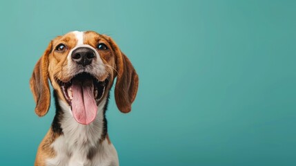 Wall Mural - Beagle Dog Portrait  Happy  Smiling  Tongue Out  Blue Background