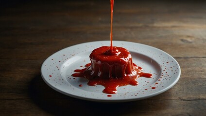 Sticker - Ketchup splatter in an artistic shape on a plate.