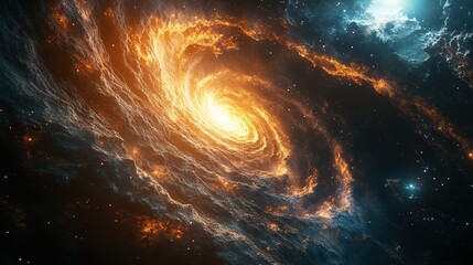 a breathtaking abstract visualization of a swirling galaxy with nebulae, stars, and celestial bodies
