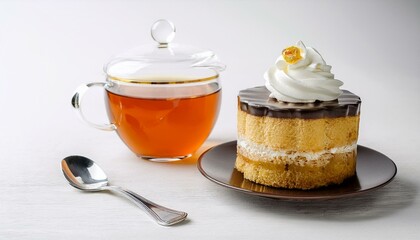 cake and tea white backgraund