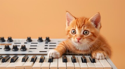 Wall Mural - Cute Kitten Playing Keyboard