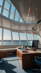 Wall Mural - Modern office in a yacht with nautical themes and ocean views.