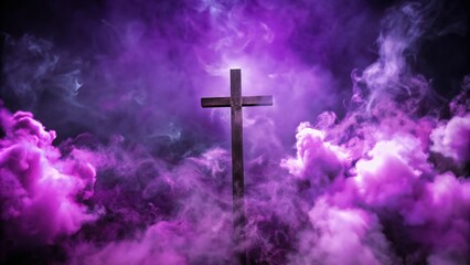 Wall Mural - A Cross Rising Through Purple Smoke