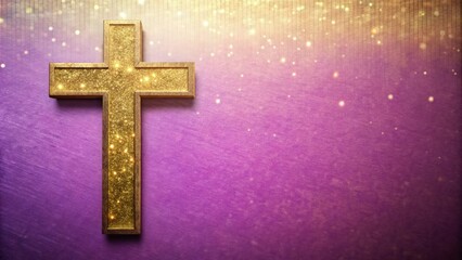 Wall Mural - Golden Glitter Cross on a Purple and Yellow Background