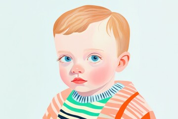 Baby boy portrait for coloring book design on white background