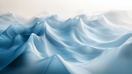 Poster - Surreal Blue Waves Fluid Abstract Hills Dreamlike Nature Landscape