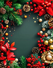Wall Mural - a frame with christmas decorations on it and a green background