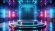 © sawaratch - Futuristic cyberpunk gaming technology display podium with abstract background ,  rendering, gamer, sci-fi, stage