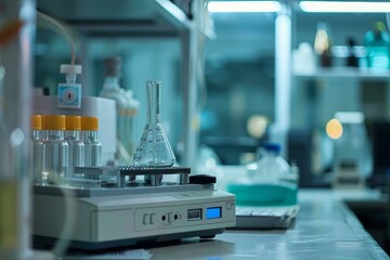 Poster - Modern laboratory equipment standing on table and waiting for experiment to start