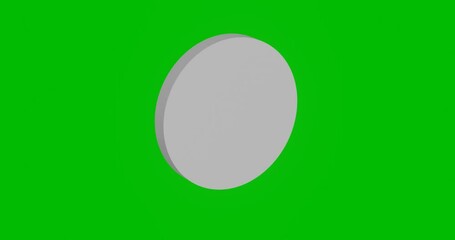 Poster - Animation of rotation of a white checker game symbol with shadow. Simple and complex rotation. Seamless looped 4k animation on green chroma key background