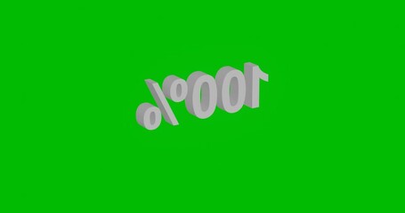 Poster - Animation of rotation of a white 100 percent symbol with shadow. Simple and complex rotation. Seamless looped 4k animation on green chroma key background
