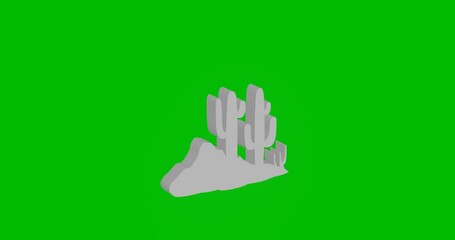 Canvas Print - Animation of rotation of a white wild cactus symbol with shadow. Simple and complex rotation. Seamless looped 4k animation on green chroma key background