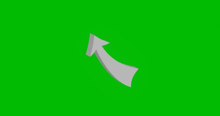 Poster - Animation of rotation of a white up arrow with shadow. Simple and complex rotation. Seamless looped 4k animation on green chroma key background