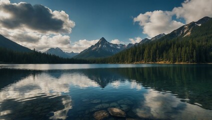 Sticker - Serene mountain lake, epic view.