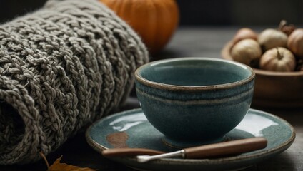 Wall Mural - Show how combining textures from knitwear to ceramics represents autumn's tactile pleasures in a lifestyle blog.