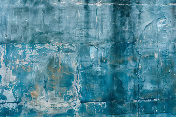 Wall Mural - A grunge wall texture in slate blue, with visible scratches, stains, and a rugged, industrial look.