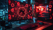 © danielkosh - Dark room with computer displaying a virus alerting the user of a cyber attack