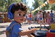 © neiros - Stock illustration of a cartoon DJ kid with headphones and turntables