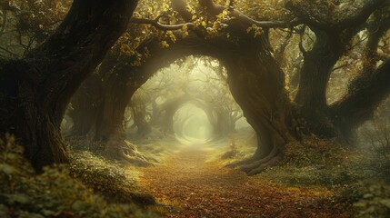 Wall Mural - a forest path with trees on either side