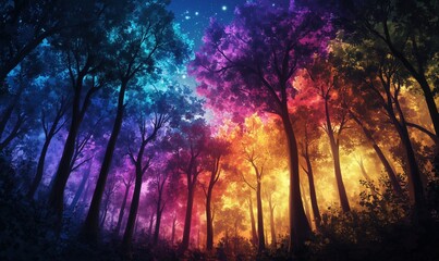 Wall Mural - a forest with trees in a rainbow of colors