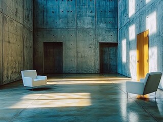 Aufkleber - Two chairs in a room featuring concrete walls.