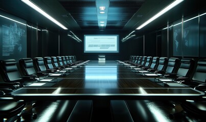 Aufkleber - A large conference room with a projector screen and a long table. The room is filled with chairs and a large number of people. Scene is professional and formal