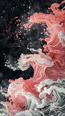 Canvas Print - Abstract Swirling Wave - Pink, White & Black Digital Art