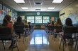 © At My Hat - Students sit in a classroom, facing forward. This image depicts the classic classroom setup, highlighting the anticipation of learning.