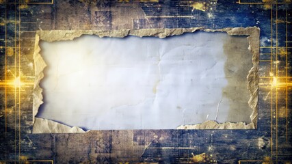 Poster - Torn Paper Frame on Grunge Background with Glowing Lines