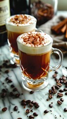 A cozy irish coffee served on a stylish marble table for the perfect relaxation moment