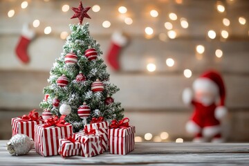 Poster - Unfocused golden lights surround a Christmas gift box and trinkets.