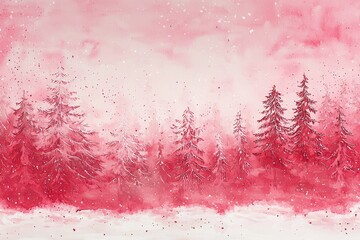 Fototapete - RED CHRISTMAS background. Christmas holiday. Winter forest.