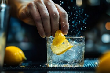 Poster - Squeezing lemon juice into a glass of water.