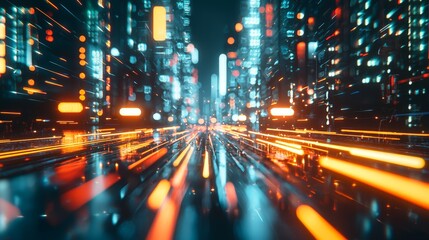 Leinwandbilder - Abstract background of digital technology tunnel with neon lights. Lines for network, big data, data center, server, internet, speed. Abstract neon lights.